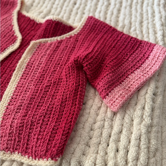 Pink and Cream Hand Crochet Cardigan - Picture 3 of 6